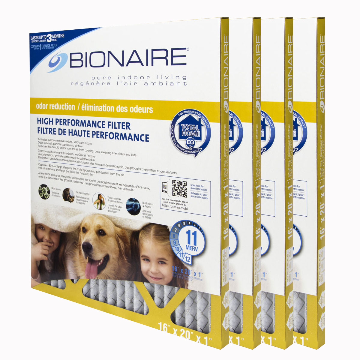 Bionaire® Odour Reduction MERV 11 Furnace Filter - 16x20 - 4 Pack Bionaire® Odour Reduction MERV 11 Furnace Filter - 16x20 - 4 Pack